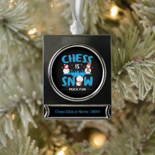 Chess is Snow Much Fun - Winter Holiday Snowman Silver Plated Banner Ornament