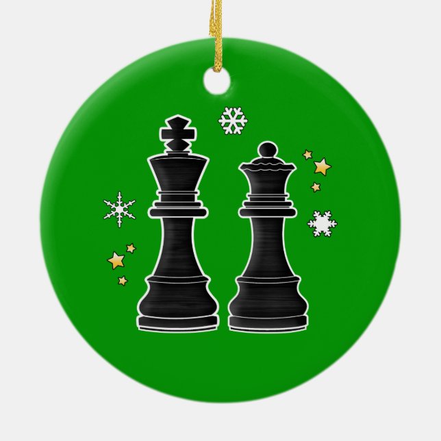 Chess King and Queen at Christmas. Ceramic Ornament (Back)