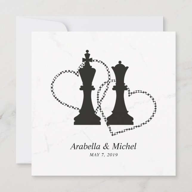 Chess King and Queen Pieces Wedding Design (Front)