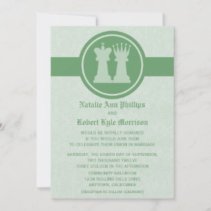 Chess King and Queen Wedding Invitation, Green Invitation