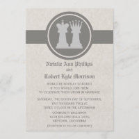 Chess King and Queen Wedding Invitation, Grey