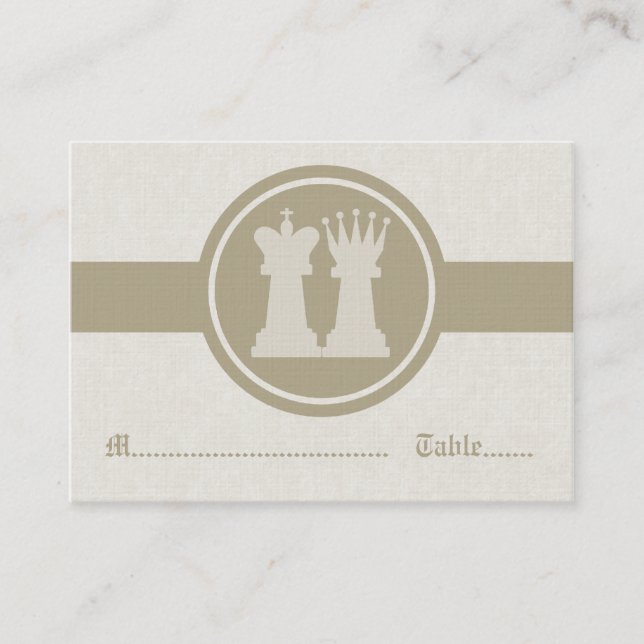 Chess King and Queen Wedding Place Cards, Latte Card (Front)
