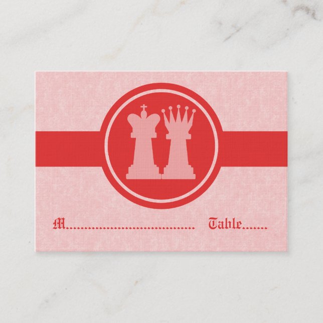 Chess King and Queen Wedding Place Cards, Red Card (Front)