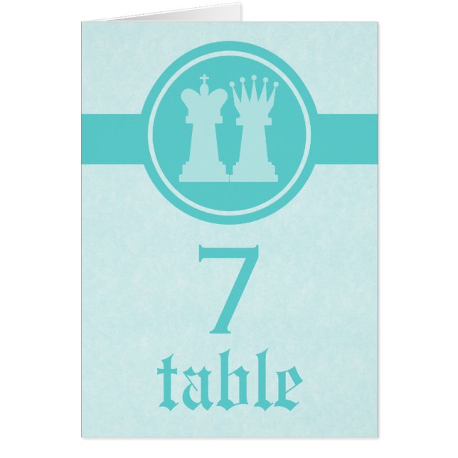 Chess King and Queen Wedding Table Card, Aqua (Front)