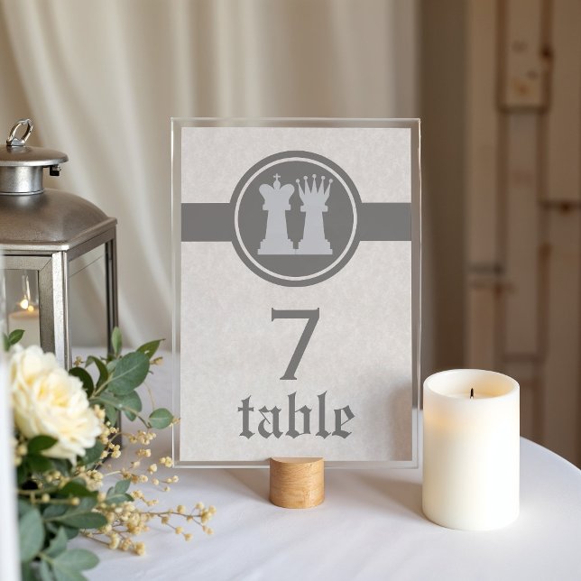 Chess King and Queen Wedding Table Card, Gray Number (Chess King and Queen Wedding Table Card)