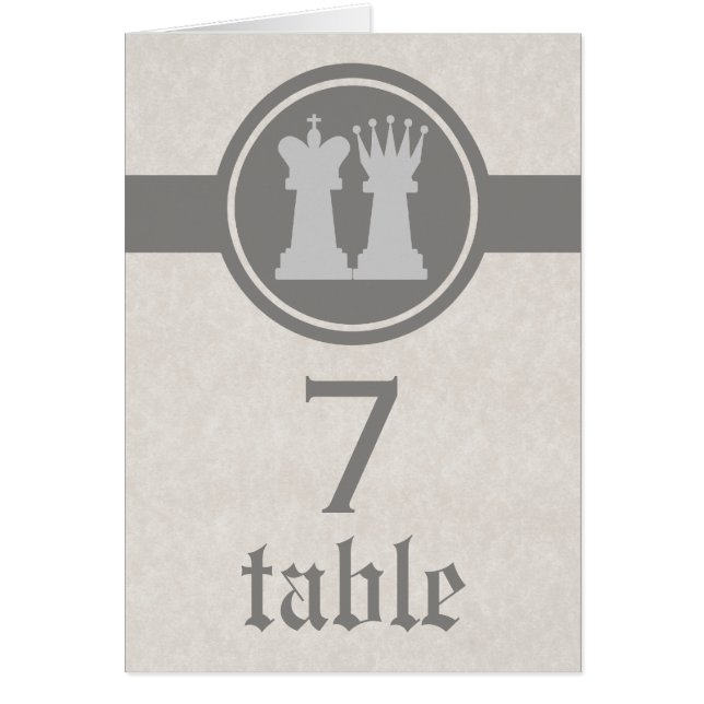 Chess King and Queen Wedding Table Card, Grey (Front)