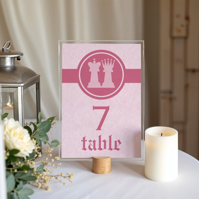 Chess King and Queen Wedding Table Card, Pink Number (Pink Chess King and Queen Wedding Table Card)