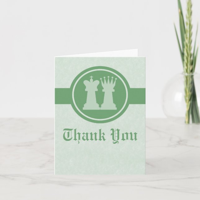 Chess King and Queen Wedding Thank You Card, Green (Front)