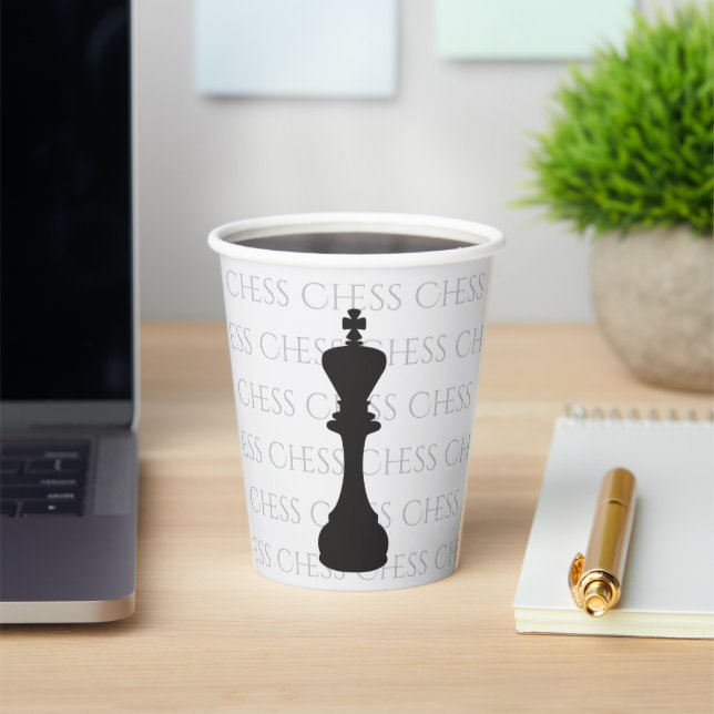 Chess King Classic Piece Modern Black, White Paper Cups (Insitu)