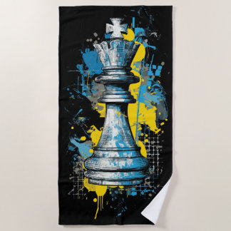 Chess King Graffiti Art – Urban Strategy Illustrat Beach Towel
