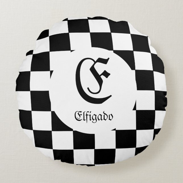 Chess Lover Custom Name Initial Round Cushion (Front)