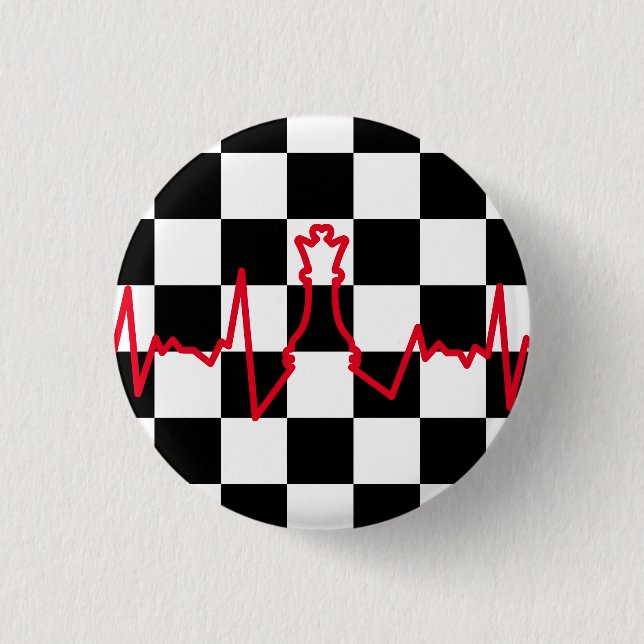Chess Lover Heart Beat Pulse Queen Game Piece 3 Cm Round Badge (Front)