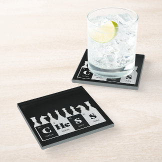 Chess Made of Elements Graphic Chess Pieces Design Glass Coaster