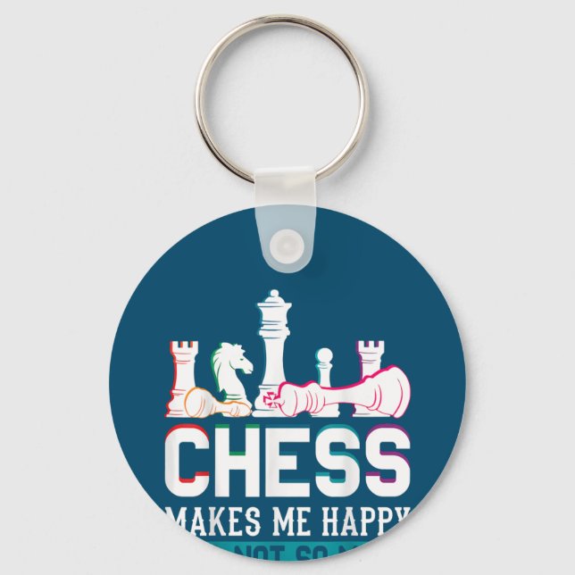 Chess Makes Me Happy Humour Funny Gift Key Ring (Front)