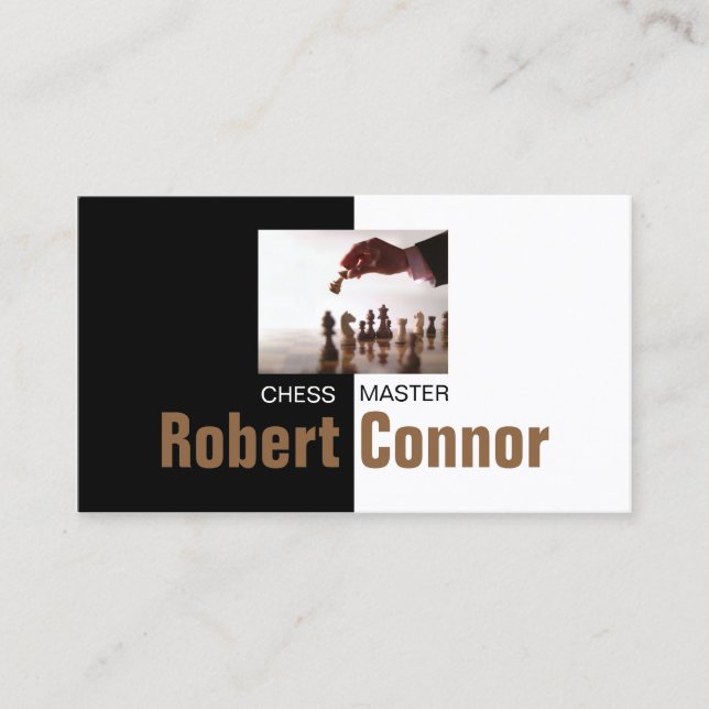 Chess Master Game Black & White Business Card (Front)