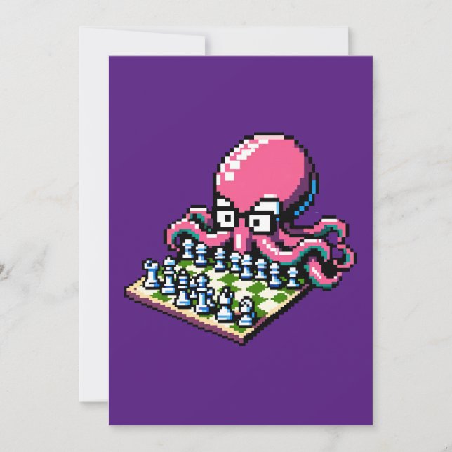 Chess Master Octopus - Funny Pixel Art Strategy Holiday Card (Front)