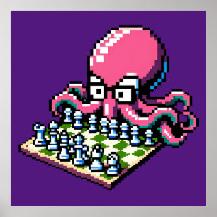 Chess Master Octopus - Funny Pixel Art Strategy Poster