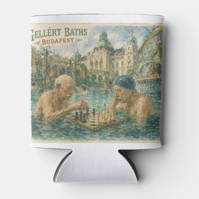 Chess match Gellert Baths Budapest Hungary Can Cooler (Front)