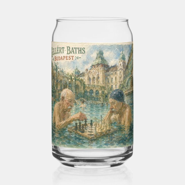 Chess match Gellert Baths Budapest Hungary Can Glass (Back)