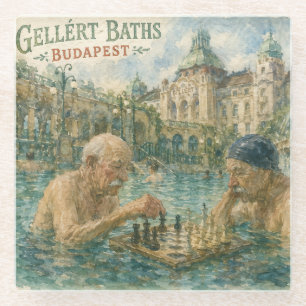 Chess match Gellert Baths Budapest Hungary Glass Coaster