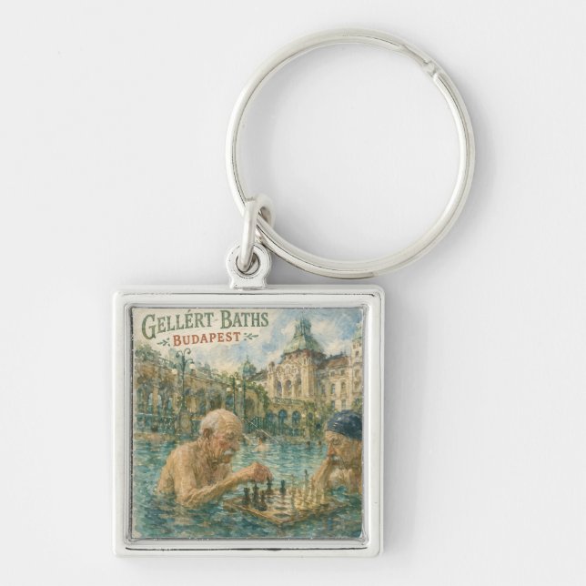 Chess match Gellert Baths Budapest Hungary Key Ring (Front)