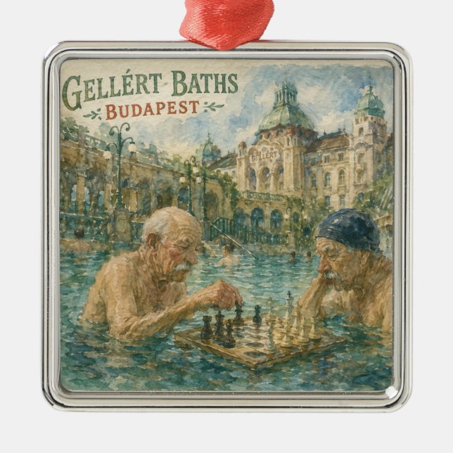 Chess match Gellert Baths Budapest Hungary Metal Ornament (Front)