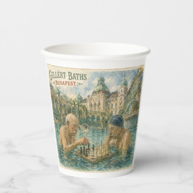 Chess match Gellert Baths Budapest Hungary Paper Cups (Front)