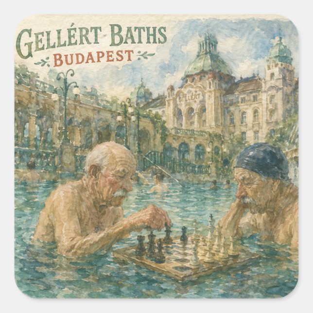 Chess match Gellert Baths Budapest Hungary Square Sticker (Front)