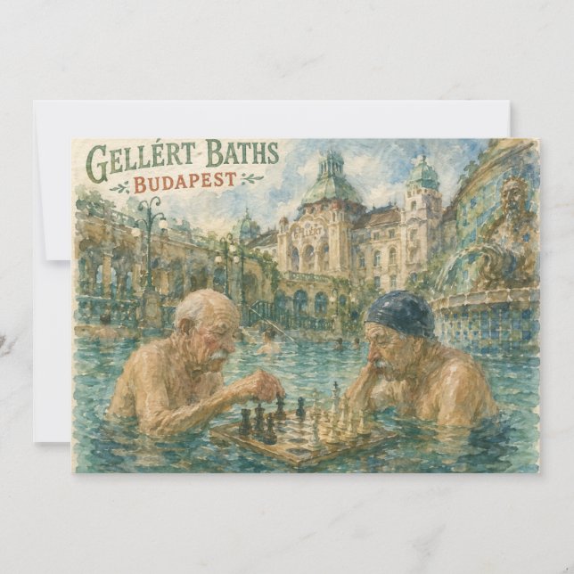 Chess match Gellert Baths Budapest Hungary Thank You Card (Front)