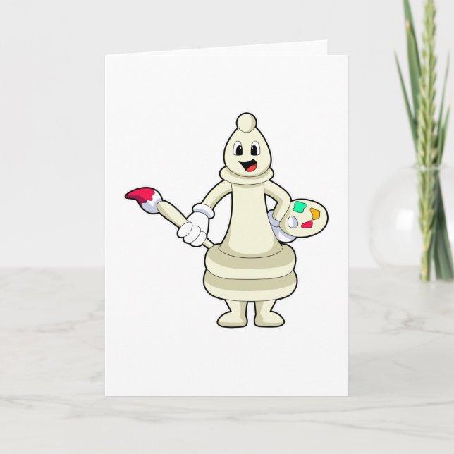 Chess piece Bishop as Painter with Brush & Colour Card (Front)