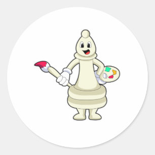 Chess piece Bishop as Painter with Brush & Colour Classic Round Sticker