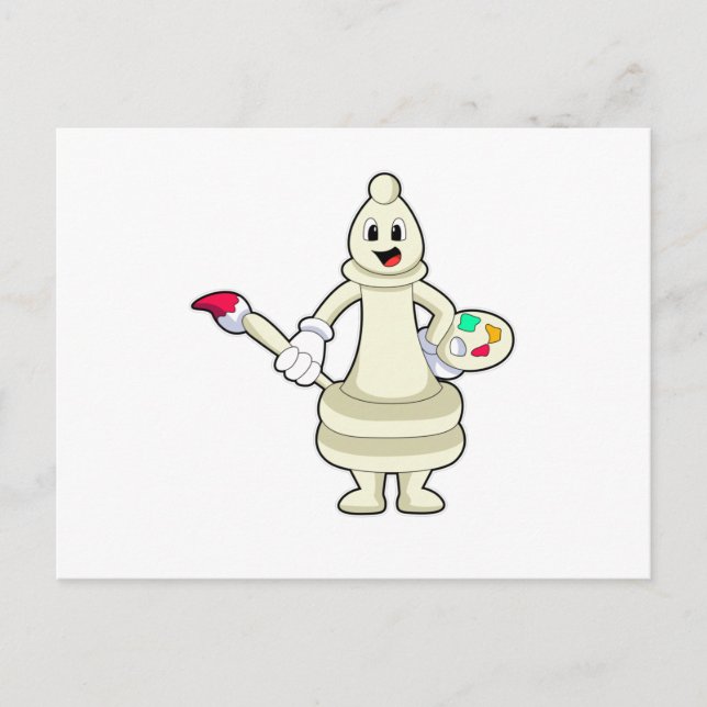 Chess piece Bishop as Painter with Brush & Colour Postcard (Front)