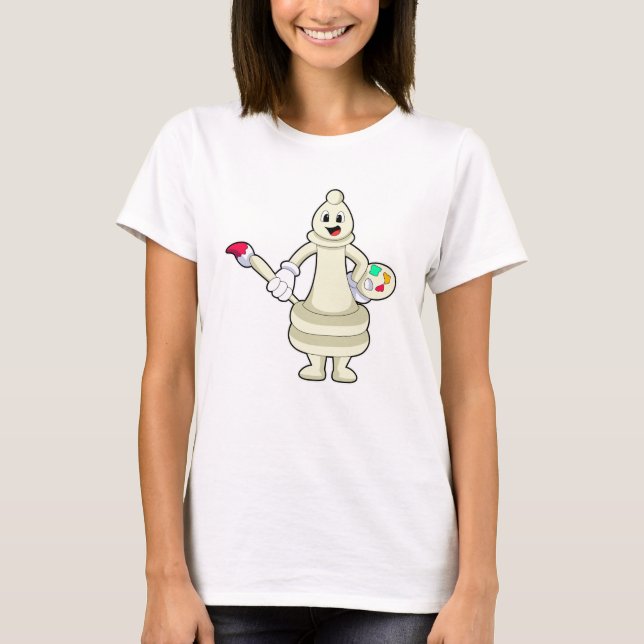Chess piece Bishop as Painter with Brush & Colour T-Shirt (Front)