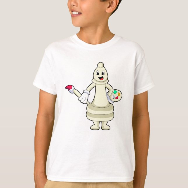 Chess piece Bishop as Painter with Brush & Colour T-Shirt (Front)