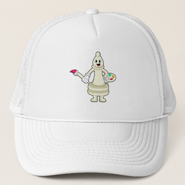 Chess piece Bishop as Painter with Brush & Colour Trucker Hat (Front)