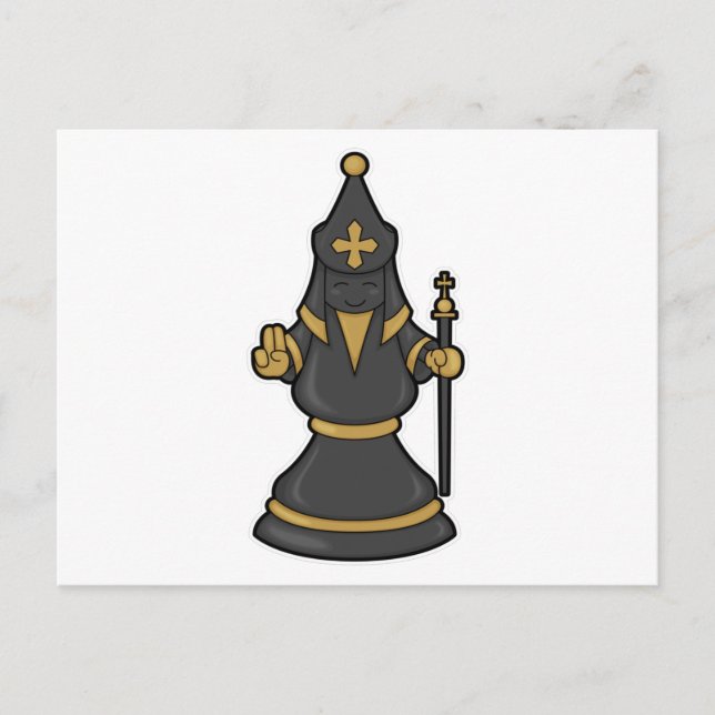 Chess piece Bishop at Chess with Staff Postcard (Front)