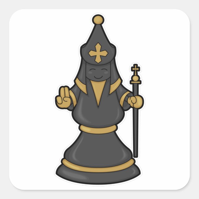 Chess piece Bishop at Chess with Staff Square Sticker (Front)