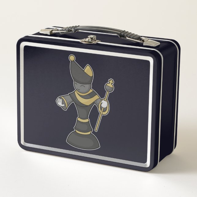 Chess piece Bishop Staff Chess Metal Lunch Box (Front)