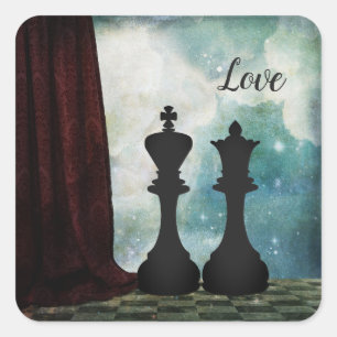 Chess Piece King and Queen Love Couples Square Sticker