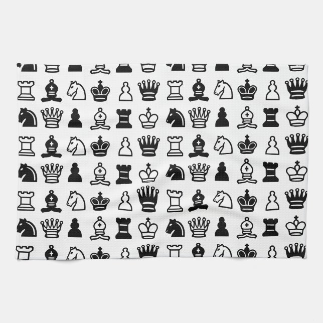 Chess Piece Pattern Tea Towel (Horizontal)
