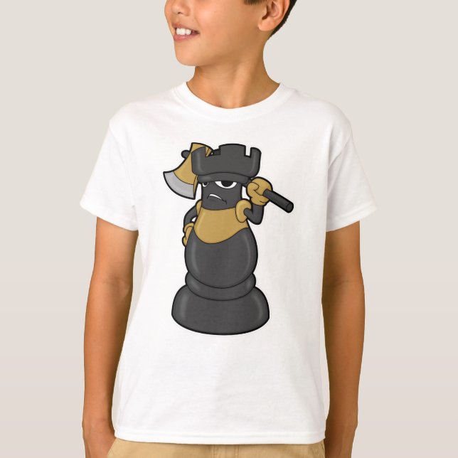 Chess piece Rook at Chess with Axe T-Shirt (Front)