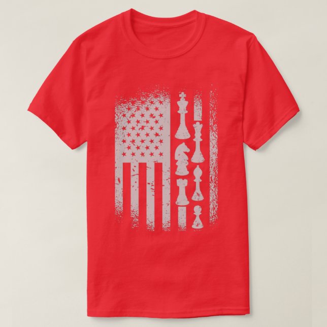 Chess Pieces American Flag Chess Player T-Shirt (Design Front)