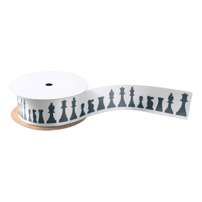 Chess Pieces Black and White Satin Ribbon (Spool)