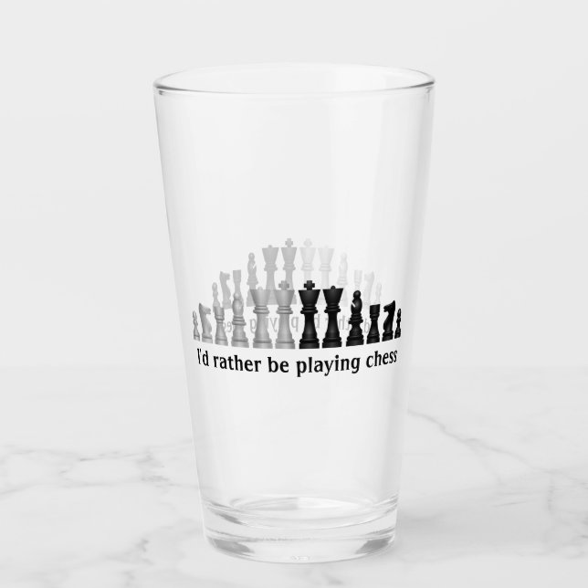 Chess Pieces Design Drinking Glass (Front)