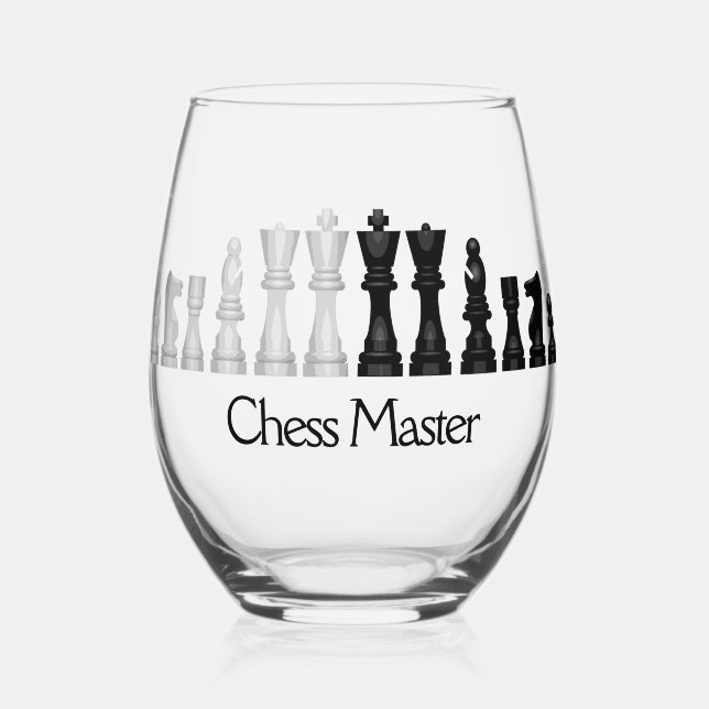 Chess Pieces Design Stemless Wine Glass (Front)
