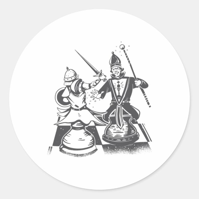 Chess pieces fight classic round sticker (Front)