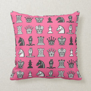 Chess Pieces in Rows Pink Pillow