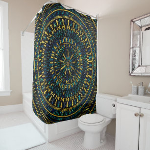 Chess Pieces Mandala - Marble and Golden texture Shower Curtain