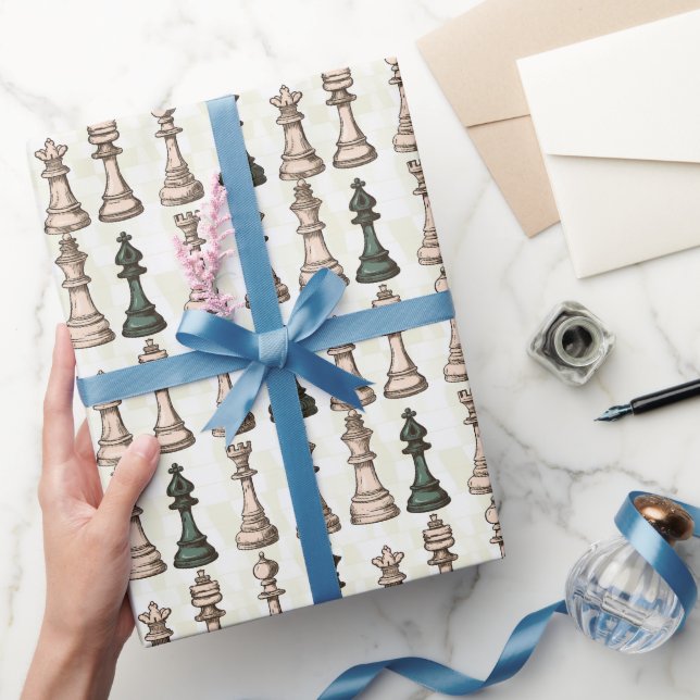 Chess Pieces Modern White and Green Classic Wrapping Paper (Gifting)