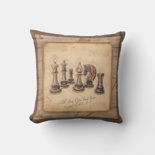 Chess Pieces on Grunge Wooden Board Player Gift Cushion (Front)